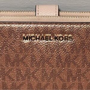 Michael Kors Rose Gold Metallic Logo Zip Wallet